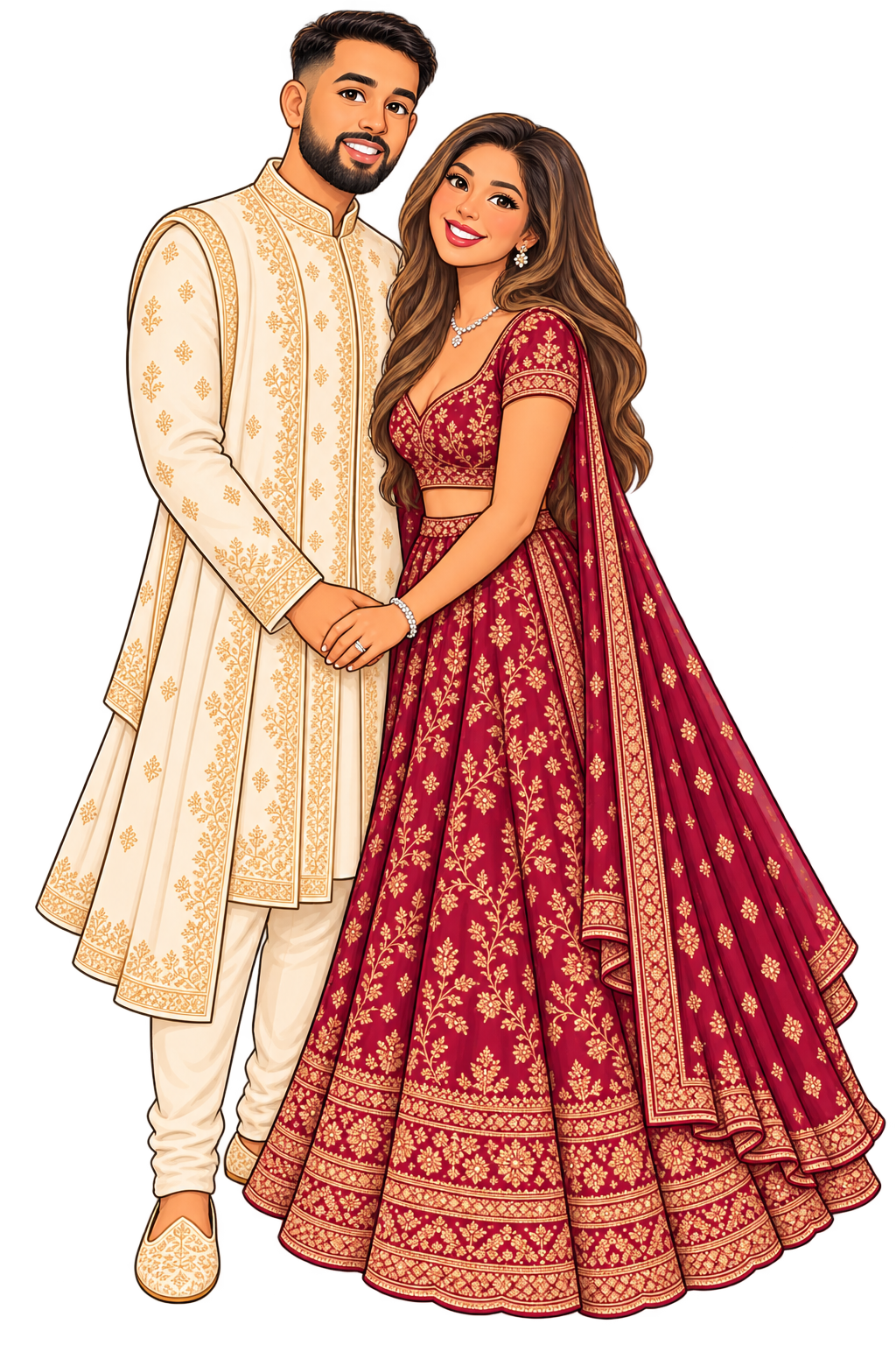 Cartoon portrait of Karan and Supriya